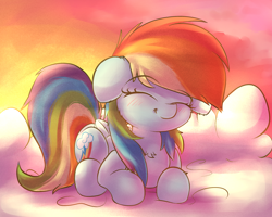 Size: 2500x2000 | Tagged: safe, artist:heavymetalbronyyeah, rainbow dash, pegasus, pony, blushing, chest fluff, cloud, cute, dashabetes, eyes closed, female, floppy ears, fluffy, mare, prone, smiling, solo, weapons-grade cute