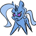 Size: 128x128 | Tagged: safe, artist:akweer, derpibooru import, trixie, pony, unicorn, angry, chibi, missing accessory, simple background, solo, transparent background