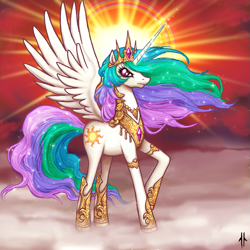 Size: 717x717 | Tagged: safe, artist:corpsecrow, princess celestia, alicorn, pony, female, jewelry, mare, regalia, solo