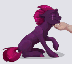 Size: 680x605 | Tagged: safe, artist:silfoe, artist:szafir87, derpibooru import, fizzlepop berrytwist, tempest shadow, human, pony, unicorn, animated, behaving like a dog, broken horn, chin scratch, cute, eye scar, female, gif, hand, hnnng, human on pony petting, mare, offscreen character, offscreen human, petting, scar, silfoe is trying to murder us, simple background, tempestbetes, weapons-grade cute