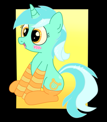 Size: 893x1024 | Tagged: safe, artist:an-tonio, artist:krazykari, lyra heartstrings, blushing, clothes, cute, lyrabetes, socks, solo, striped socks