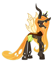 Size: 1432x1613 | Tagged: safe, artist:dianamur, derpibooru import, princess celestia, changeling, changeling queen, changelingified, female, orange changeling, simple background, solo, species swap, transparent background