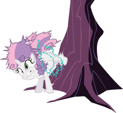 Size: 6778x6254 | Tagged: safe, artist:chezne, sweetie belle, pony, unicorn, absurd resolution, applebucking, bucking, female, filly, simple background, solo, transparent background, tree, vector, zap apple tree, zapped