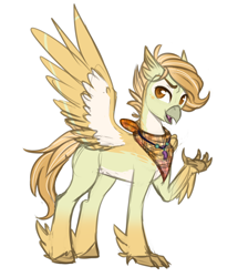 Size: 2506x2916 | Tagged: safe, artist:askbubblelee, derpibooru import, oc, oc only, oc:tailspin, classical hippogriff, hippogriff, jewelry, male, neckerchief, necklace, simple background, smiling, solo