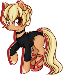 Size: 598x710 | Tagged: safe, alternate version, artist:syt-adopts, derpibooru import, oc, oc only, oc:graceful aplomb, earth pony, pony, ballerina, ballet slippers, blaze (coat marking), blushing, choker, clothes, female, leotard, looking at you, mare, raised hoof, shoes, simple background, solo, tail wrap, transparent background