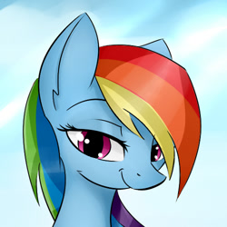 Size: 500x500 | Tagged: safe, artist:dashy21, derpibooru import, rainbow dash, pegasus, pony, bust, female, lidded eyes, looking at you, mare, portrait, solo