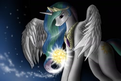 Size: 2000x1346 | Tagged: safe, artist:anadukune, princess celestia, oc, oc:celestai, alicorn, pony, fanfic:friendship is optimal, artificial intelligence, creation, creationism, female, goddess, macro, mare, pony bigger than a planet, solo, space, sun, tangible heavenly object