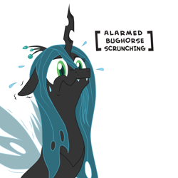 Size: 2000x2000 | Tagged: safe, artist:hotkinkajou, artist:lalieri, queen chrysalis, changeling, changeling queen, /mlp/, colored, cute, cutealis, descriptive noise, frown, horse noises, meme, nervous, nose wrinkle, reaction image, scrunchy face, shivering, simple background, solo, sweat, vector, wavy mouth, white background, wide eyes