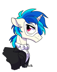 Size: 1682x2148 | Tagged: safe, artist:yaaaco, derpibooru import, dj pon-3, vinyl scratch, pony, unicorn, clothes, female, mare, mask, phantom of the opera, simple background, solo, transparent background