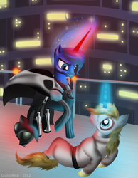 Size: 1700x2187 | Tagged: safe, artist:giuliabeck, prince blueblood, princess luna, alicorn, pony, unicorn, blueabuse, female, male, mare, stallion, star wars, the empire strikes back