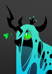 Size: 2480x3508 | Tagged: safe, artist:underpable, derpibooru import, queen chrysalis, changeling, changeling queen, fangs, female, heart, simple background, solo