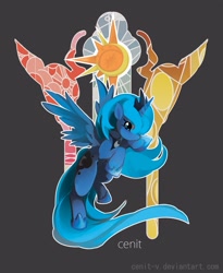 Size: 1375x1675 | Tagged: safe, artist:cenit-v, princess luna, alicorn, pony, female, flying, mare, s1 luna, solo