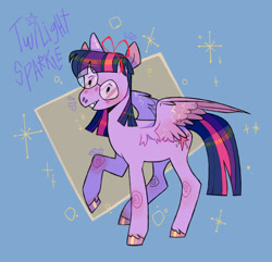 Size: 1600x1544 | Tagged: safe, artist:nevgig, derpibooru import, twilight sparkle, twilight sparkle (alicorn), alicorn, pony, abstract background, blushing, bow, cutie mark, dork, female, geek, glasses, hair bow, mare, raised hoof, solo