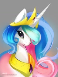 Size: 1078x1424 | Tagged: safe, artist:cenit-v, princess celestia, alicorn, pony, bust, female, gradient background, hair over one eye, mare, solo