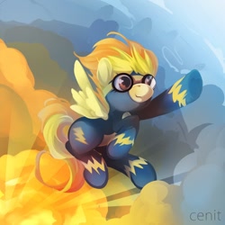 Size: 1000x1000 | Tagged: safe, artist:cenit-v, spitfire, pegasus, pony, clothes, female, flying, goggles, mare, solo, uniform, wonderbolts uniform