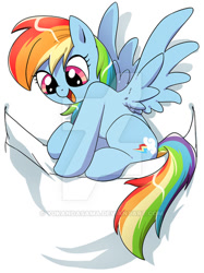 Size: 400x534 | Tagged: safe, artist:yukandasama, derpibooru import, rainbow dash, pegasus, pony, female, mare, obtrusive watermark, pocket pony, solo, tiny, tiny ponies, watermark