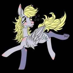 Size: 1024x1024 | Tagged: safe, artist:brainiac, derpy hooves, pegasus, pony, black background, drunk, female, food, full body, mare, muffin, simple background, solo