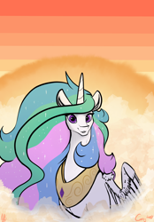 Size: 1372x1976 | Tagged: dead source, safe, artist:greyscaleart, derpibooru import, princess celestia, alicorn, pony, ethereal mane, female, gradient background, looking at you, mare, missing accessory, smiling, solo, wings