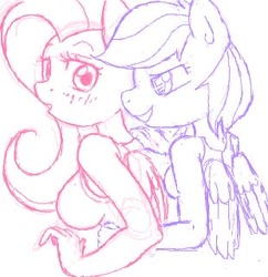 Size: 310x320 | Tagged: safe, artist:yoditax, fluttershy, rainbow dash, anthro, female, flutterdash, lesbian, shipping, sketch