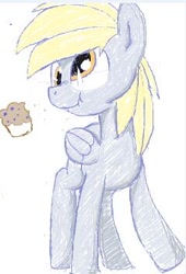 Size: 240x352 | Tagged: safe, artist:yoditax, derpy hooves, pegasus, pony, female, food, mare, muffin, scrunchy face, sketch, solo