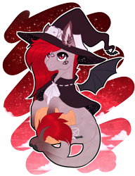 Size: 791x1030 | Tagged: safe, artist:lunawolf28, derpibooru import, oc, bat pony, pony, cloak, clothes, hat, male, solo, stallion, witch hat