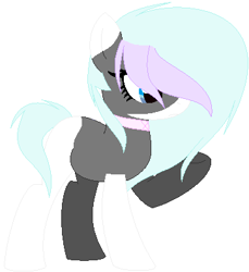 Size: 362x396 | Tagged: safe, artist:xxwillowstormxx, derpibooru import, oc, oc only, oc:kimmy (ice1517), earth pony, pony, choker, female, hair over one eye, mare, raised hoof, simple background, solo, white background