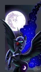 Size: 787x1400 | Tagged: safe, artist:14-bis, nightmare moon, alicorn, pony, artifact, female, mare, mare in the moon, moon, open mouth, rearing, solo