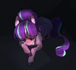 Size: 737x680 | Tagged: safe, artist:cheekyposelenets, derpibooru import, starlight glimmer, pony, unicorn, crying, eyes closed, looking down, lying down, solo