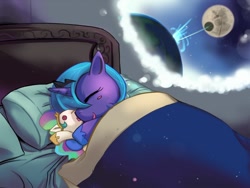 Size: 800x600 | Tagged: safe, artist:bakki, princess luna, alicorn, pony, bed, crossover, cute, death star, dream, female, filly, foal, pillow, plushie, solo, star wars, woona