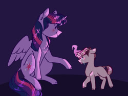 Size: 1600x1200 | Tagged: safe, artist:cerealinthemilkyway, derpibooru import, twilight sparkle, twilight sparkle (alicorn), oc, oc:pendragon, alicorn, crying, female, magic, magical lesbian spawn, male, mother and child, mother and son, offspring, parent and child, parent:sunset shimmer, parent:twilight sparkle, parents:sunsetsparkle