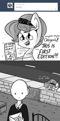 Size: 792x1584 | Tagged: safe, artist:tjpones, oc, oc only, oc:brownie bun, oc:richard, earth pony, human, pony, horse wife, adorkable, ask, braces, brownie bun without her pearls, comic, cute, dork, ear fluff, excited, female, glasses, grayscale, hairband, hiding, human male, love letter, male, mare, monochrome, my little human, nerd, nervous, simple background, sweat, tumblr, white background