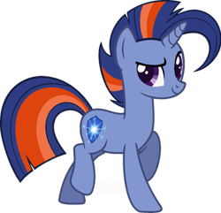 Size: 400x385 | Tagged: safe, artist:sinamuna, derpibooru import, oc, oc only, oc:starfall axiom, pony, unicorn, base used, blue fur, blue hair, male, nextgen:sinverse, offspring, orange hair, parent:sunburst, parent:twilight sparkle, parents:twiburst, purple eyes, simple background, solo, stallion, transparent background