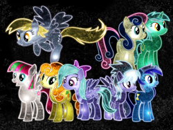 Size: 1600x1200 | Tagged: safe, artist:morningstar-1337, edit, blossomforth, bon bon, carrot top, cloudchaser, derpy hooves, flitter, golden harvest, lyra heartstrings, minuette, sweetie drops, earth pony, pegasus, pony, unicorn, female, mare, neon, wallpaper, wallpaper edit