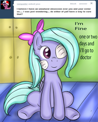 Size: 885x1100 | Tagged: safe, artist:freefraq, flitter, ask, ask-flitter, bandage, tumblr