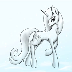 Size: 4000x4000 | Tagged: safe, artist:tunrae, derpibooru import, fleur-de-lis, pony, commission, looking at you, snow, solo