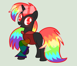 Size: 1644x1408 | Tagged: safe, artist:meimisuki, artist:mlplove4ever, derpibooru import, oc, oc only, oc:rainbow reggae, pony, unicorn, base used, blank flank, blushing, clothes, female, gradient background, hoodie, mare, multicolored hair, rainbow hair, raised hoof, simple background, solo