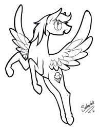 Size: 2550x3300 | Tagged: safe, artist:selenophile, rainbow dash, pegasus, pony, cute, flying, monochrome, open mouth, solo, wip