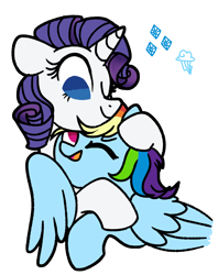 Size: 1514x1911 | Tagged: safe, artist:yaaaco, derpibooru import, rainbow dash, rarity, pegasus, pony, unicorn, female, hug, lesbian, one eye closed, raridash, shipping, wink