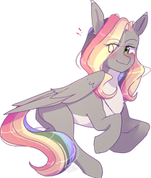 Size: 1079x1273 | Tagged: safe, artist:emily-826, derpibooru import, oc, oc only, oc:colour drop, pegasus, pony, blushing, exclamation point, female, jewelry, mare, necklace, simple background, solo, transparent background