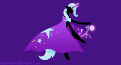 Size: 2756x1476 | Tagged: safe, artist:rosestardragonmp3, derpibooru import, trixie, pony, unicorn, cape, clothes, female, magic, mare, simple background, solo, trixie's cape