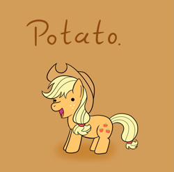 Size: 981x971 | Tagged: safe, artist:mr-1, applejack, earth pony, pony, heresy, potato, potatojack, solo