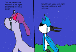 Size: 778x534 | Tagged: safe, artist:bluedog444, twilight sparkle, unicorn twilight, pony, unicorn, 1000 hours in ms paint, aeroplanes and meteor showers, airplanes (song), artifact, b.o.b., crossover, crossover shipping, crying, dialogue, female, male, meme origin, mordecai, mordetwi, ms paint, sad, shipping, song reference, straight, wish