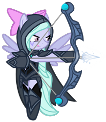 Size: 3059x3531 | Tagged: safe, artist:he4rtofcourage, flitter, pegasus, semi-anthro, armor, arrow, bipedal, bow (weapon), bow and arrow, crossover, dota, dota 2, drow ranger, female, high res, mare, simple background, transparent background, traxex