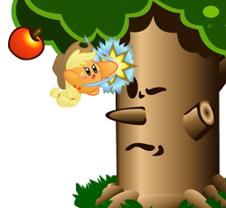 Size: 1393x1284 | Tagged: safe, artist:jrk08004, applejack, earth pony, pony, apple, apple tree, applebucking, bucking, crossover, food, kirby, kirby (character), kirby applejack, kirbyfied, nintendo, parody, simple background, species swap, transparent background, tree, video game, whispy woods