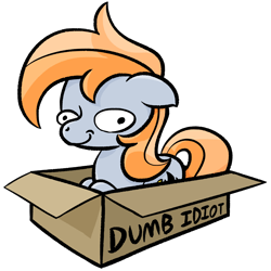 Size: 2228x2228 | Tagged: safe, artist:phat_guy, derpibooru exclusive, derpibooru import, oc, oc only, oc:darkest hour, earth pony, pony, behaving like a cat, box, derp, female, if i fits i sits, mare, pony in a box, self deprecation, simple background, sitting, smiling, solo, transparent background