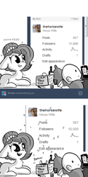 Size: 792x1584 | Tagged: safe, artist:tjpones, oc, oc only, oc:brownie bun, oc:richard, earth pony, human, pony, horse wife, celebration, cheek fluff, comic, confetti, cute, eeee, female, floppy ears, followers, grayscale, grin, human male, lying down, male, mare, milestone, monochrome, on back, open mouth, prone, shivering, smiling, text, tumblr