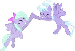 Size: 6000x4021 | Tagged: safe, artist:fukaketsu, cloudchaser, flitter, absurd resolution, flying, happy, hoofbump, simple background, smiling, transparent background, vector