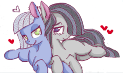 Size: 681x407 | Tagged: safe, artist:colouredteapot, artist:yoditax, limestone pie, marble pie, earth pony, pony, female, floating heart, flockmod, heart, mare, simple background, sisters, white background