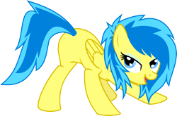 Size: 5090x3360 | Tagged: safe, artist:blueblitzie, oc, oc only, oc:blueberry blitz, pegasus, pony, bedroom eyes, eyeshadow, featureless crotch, female, looking at you, looking back, open mouth, plot, presenting, smiling, solo