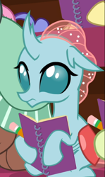 Size: 484x810 | Tagged: safe, derpibooru import, screencap, ocellus, changedling, changeling, the end in friend, cropped, female, notebook, pencil, sitting, solo focus